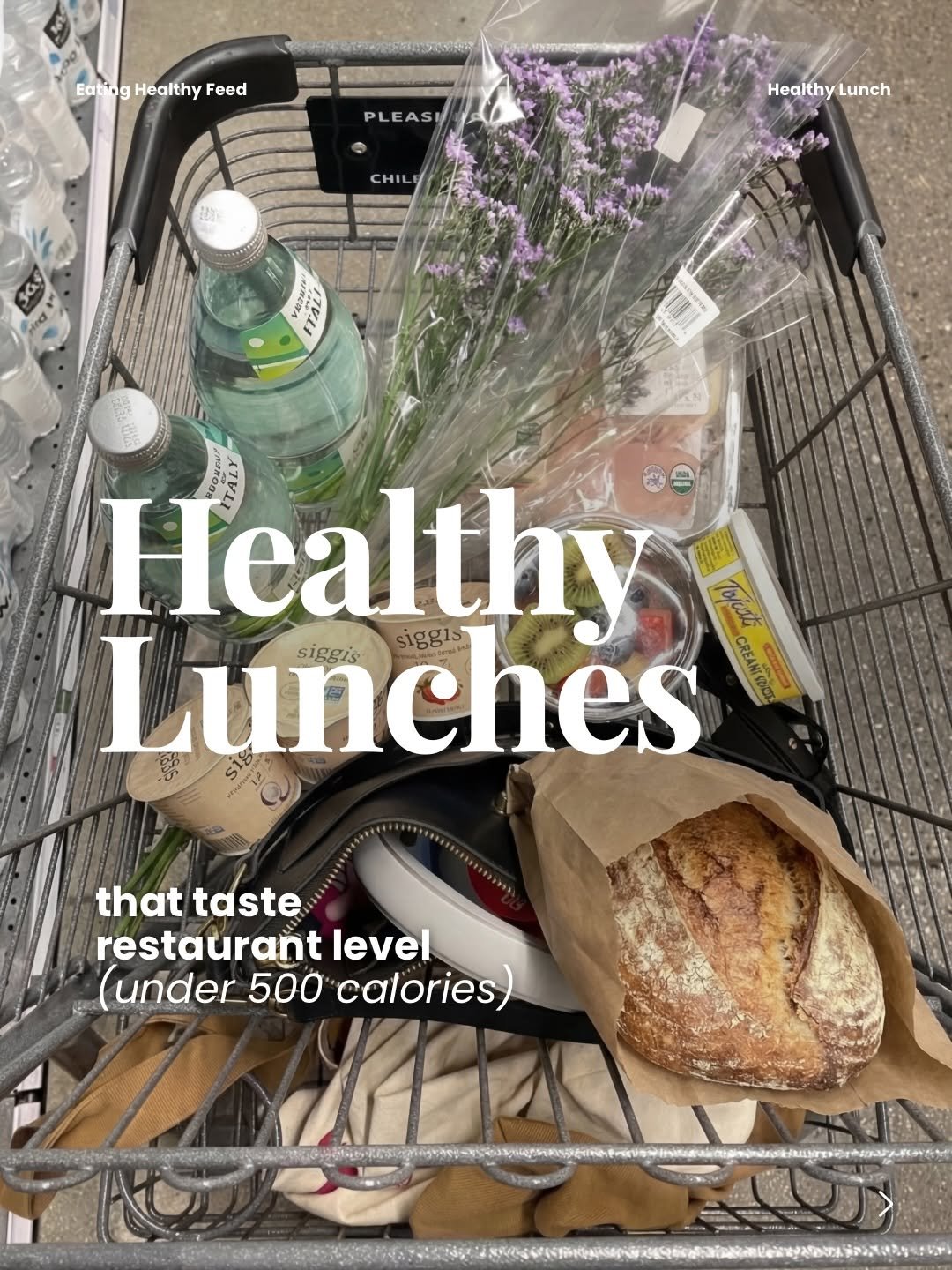 Photo by Eating Healthy Feed | Healthy Food & Lifestyle on March 28, 2026. May be an image of shopping cart, grocery bag and text that says 'EaltogHealthyFeed Eatiog Healthy Feed 85 PLEASH HIL HealthyLunch Lunch Healthy Gied Ααα FTAL Healthy iggls Topuatti Lunches CREANTRNC siggis that thattaste taste restaurant level under 500 calories)'.