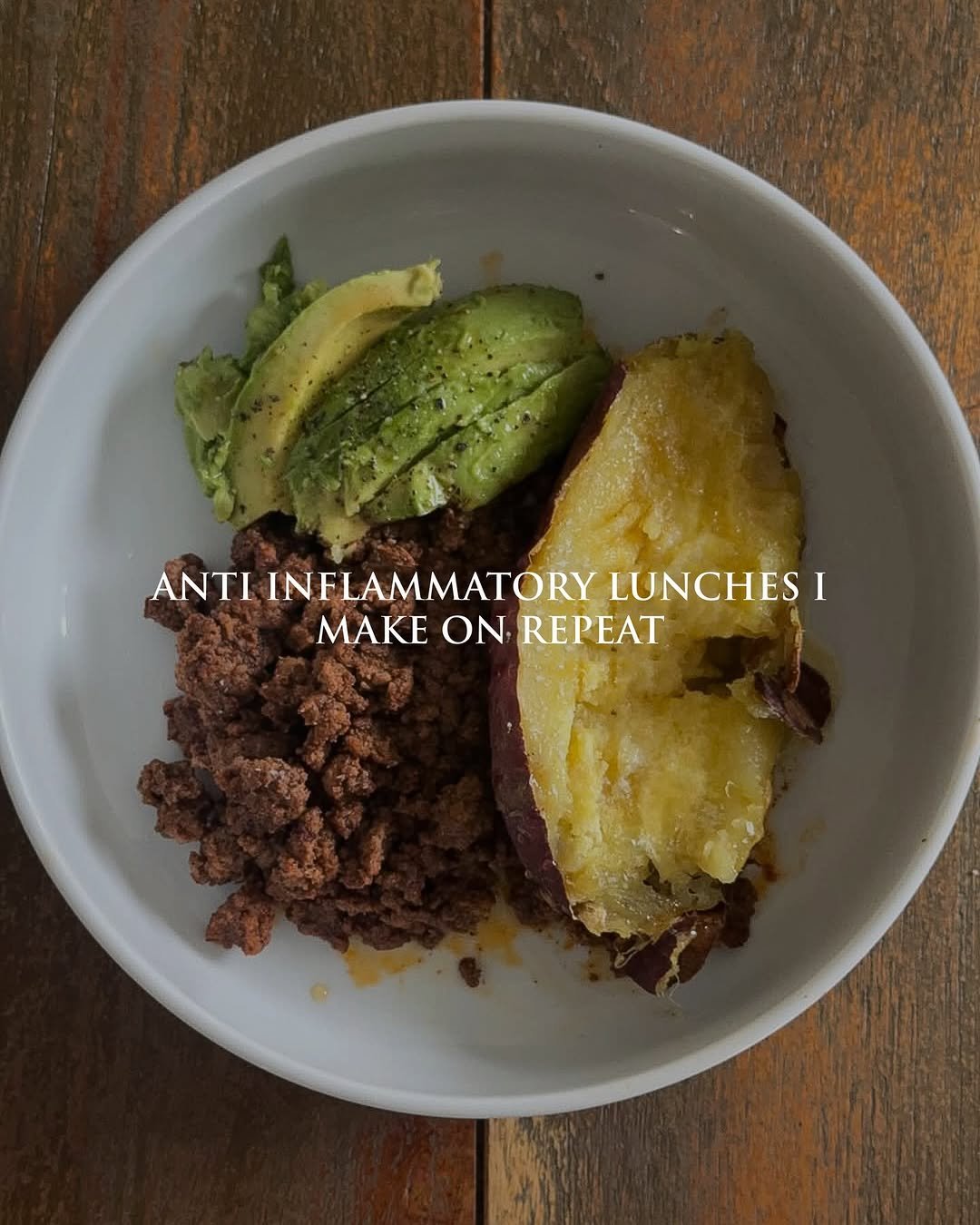 Photo by Eating Healthy Today on March 28, 2026. May be an image of shepherd's pie, avocado, plantains and text that says 'ANTI INFLAMMATORY LUNCHES NTIINFLAMMATORYLUNCHESI I MAK MAKEONREPEAT ΟΝ REPEAT'.