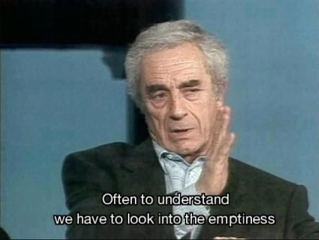 Photo by Echo in Eco on August 12, 2025. May be a meme of 1 person, cigarette and text that says 'Often to understand we have to look into the emptiness'.