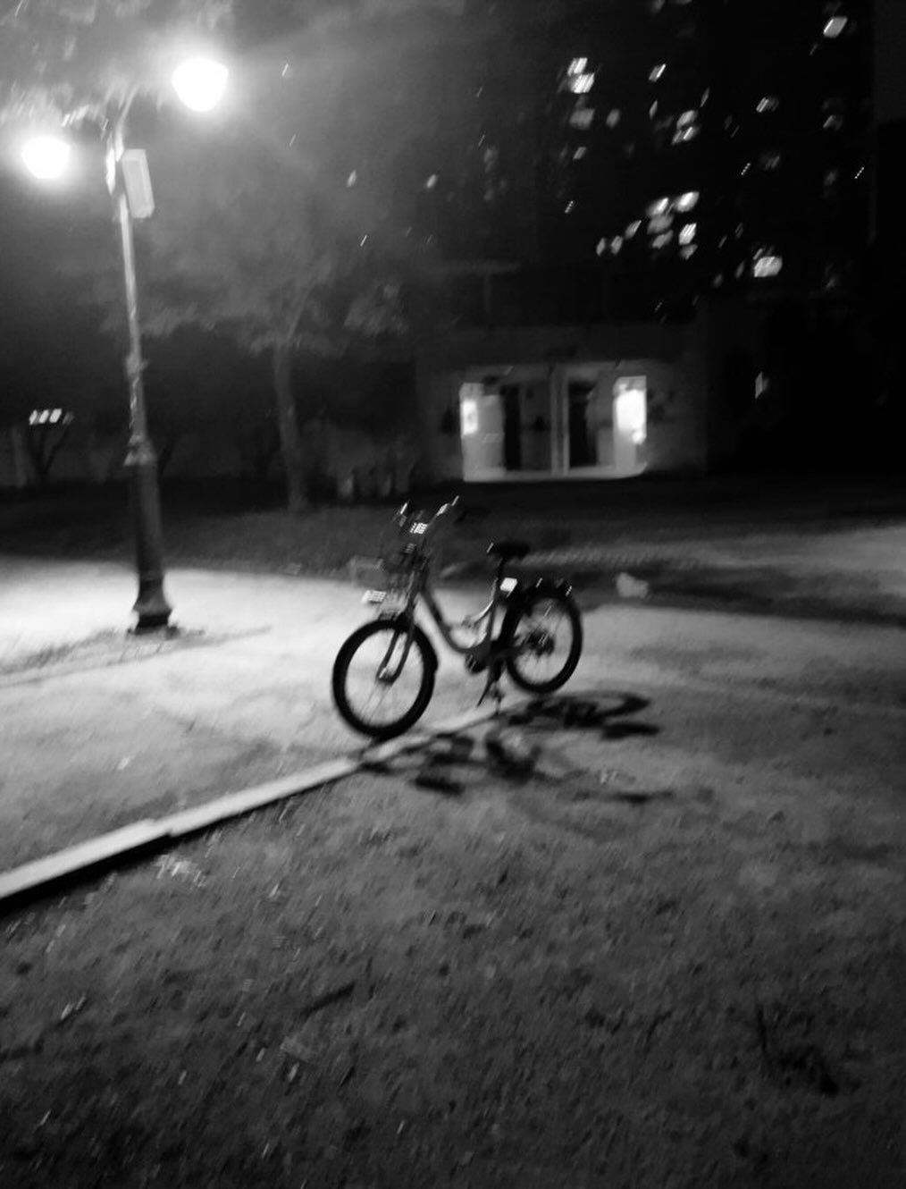Photo by Echo in Eco on December 08, 2025. May be a black-and-white image of bicycle, tire, scooter and street.