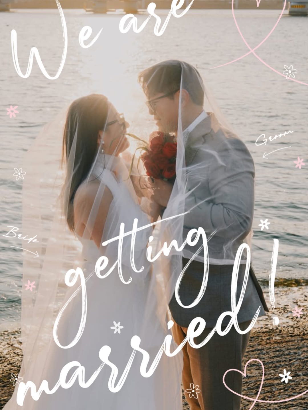 Photo by 이도스냅 | 힙한웨딩스냅 | 웨딩스냅작가 on February 09, 2026. May be an image of people kissing, wedding and text that says 'W e ar G 나우^ Brik married yetig g eting *'.