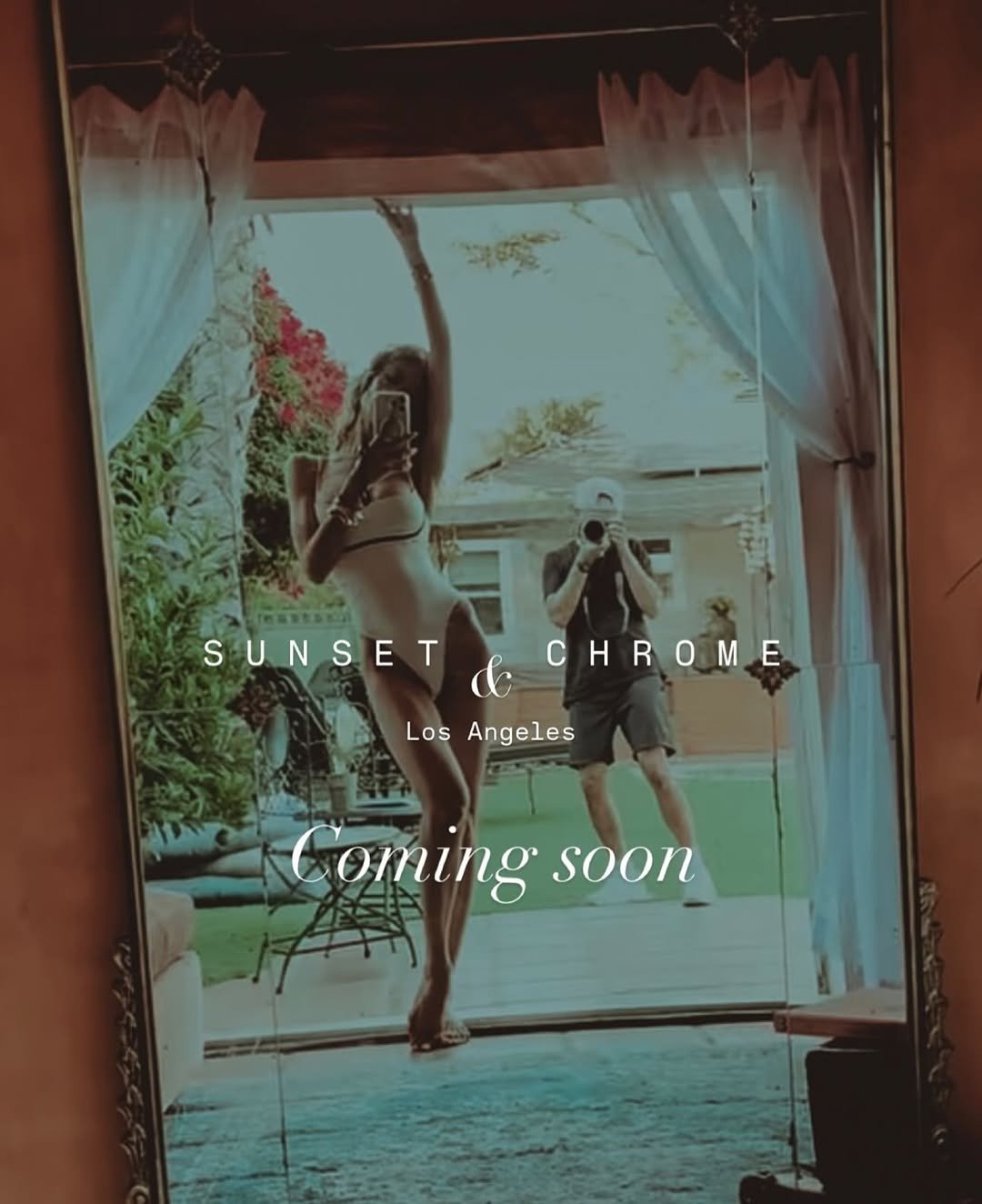 Photo by Elina Danilova on August 27, 2025. May be an image of 2 people, poster, mirror and text that says '석이 ESRESTON SUNSET ヨ然 CHROME d Los Angeles Coming soon'.