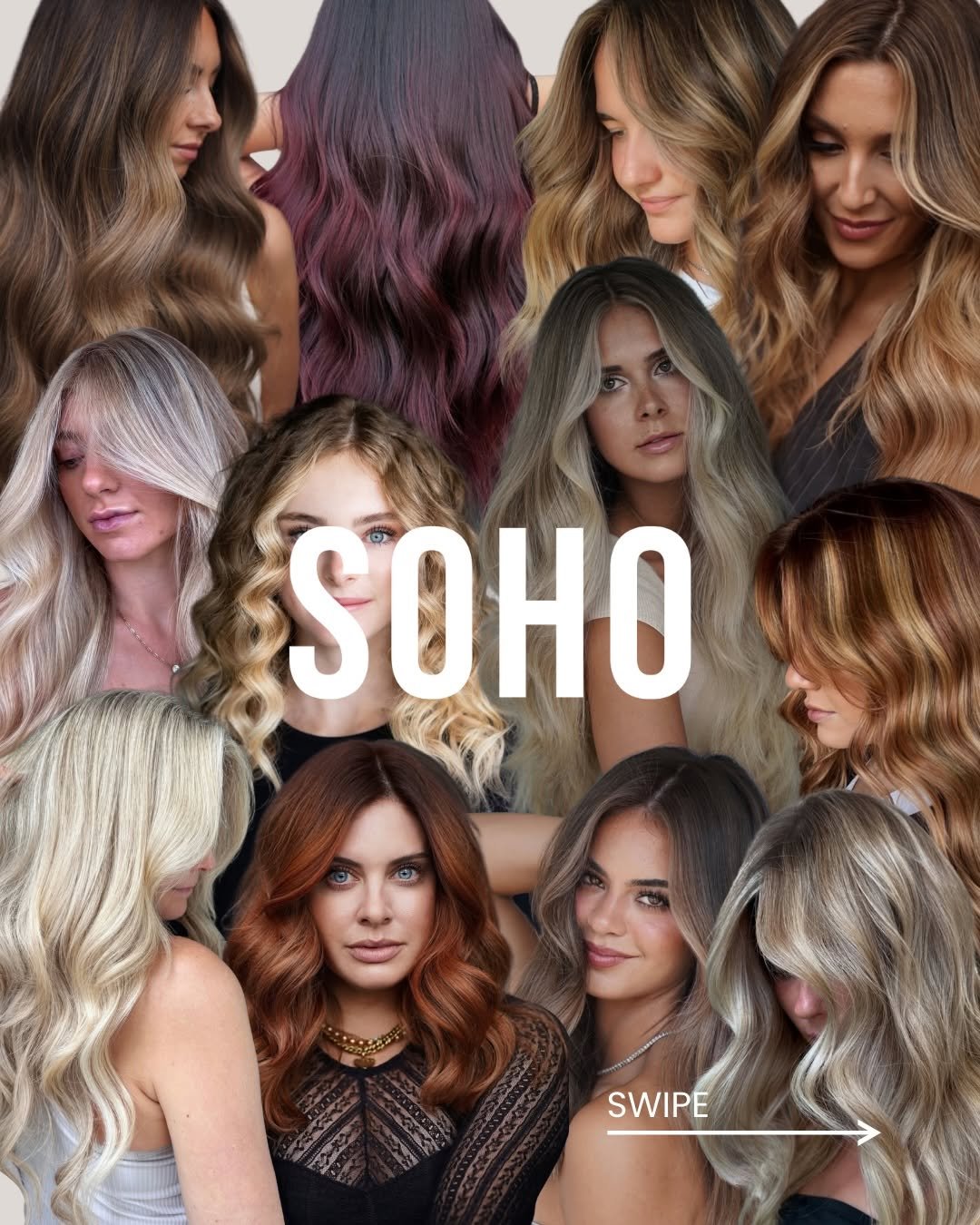 Photo shared by Premier Balayage Education on January 06, 2026 tagging @ryan.weeden, @lexi.ciara, @emilyannelle.hair, @shylasextonbeauty, and @beautyby_brittanymcentire. May be an image of one or more people, blonde hair and text that says 'SOHO ትህ! SWIPE SWIPE'.