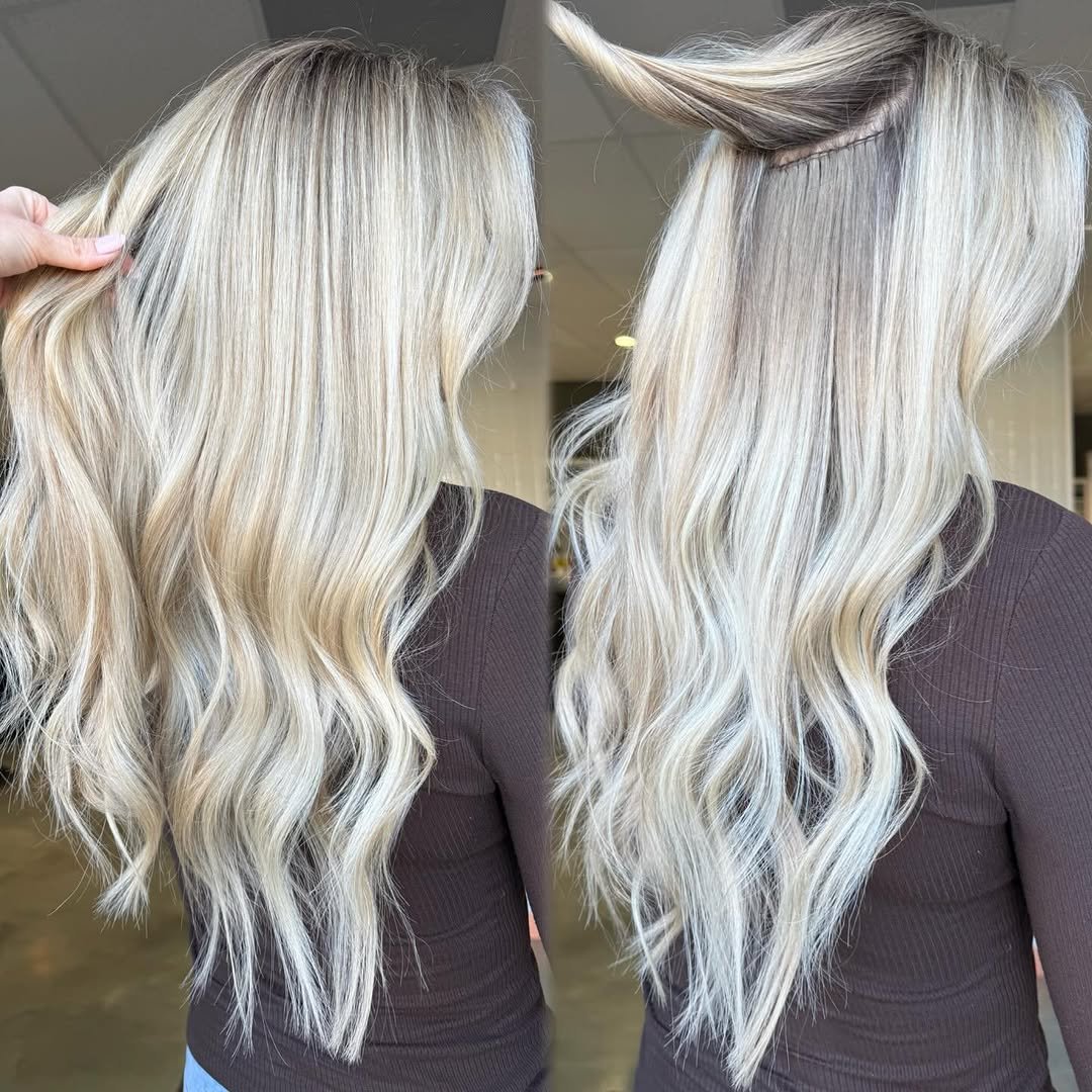 Photo shared by Extension + Balayage Edu on February 18, 2026 tagging @ryan.weeden, @jeniweeden, and @mastersofbalayage. May be an image of one or more people, blonde hair, long hair and text.