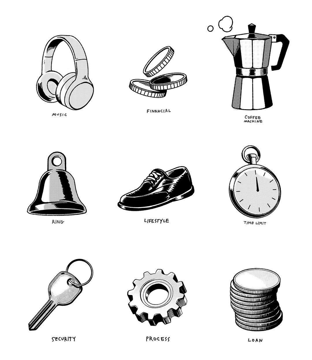 Photo by ㅇㅇㅎ on September 13, 2025. May be a doodle of blueprint, chess, thimble, portable cassette player and text that says 'MUSIC c ராப FINANCIAL FINANCIAL COFFEB COFF ΜΑCИ| NE RING LIFESTYLE TrMe LIMIT MUNTE SECURITY DAmNEIT! PROCESS LOAN'.