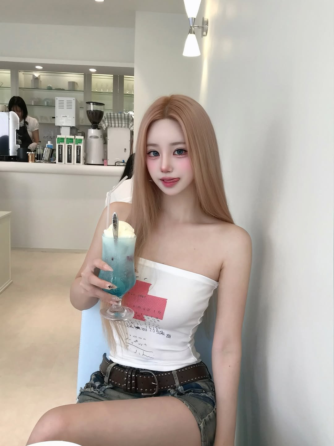 Photo by SUJIN ♥ on July 17, 2025. May be an image of 2 people, hair, drink and text.