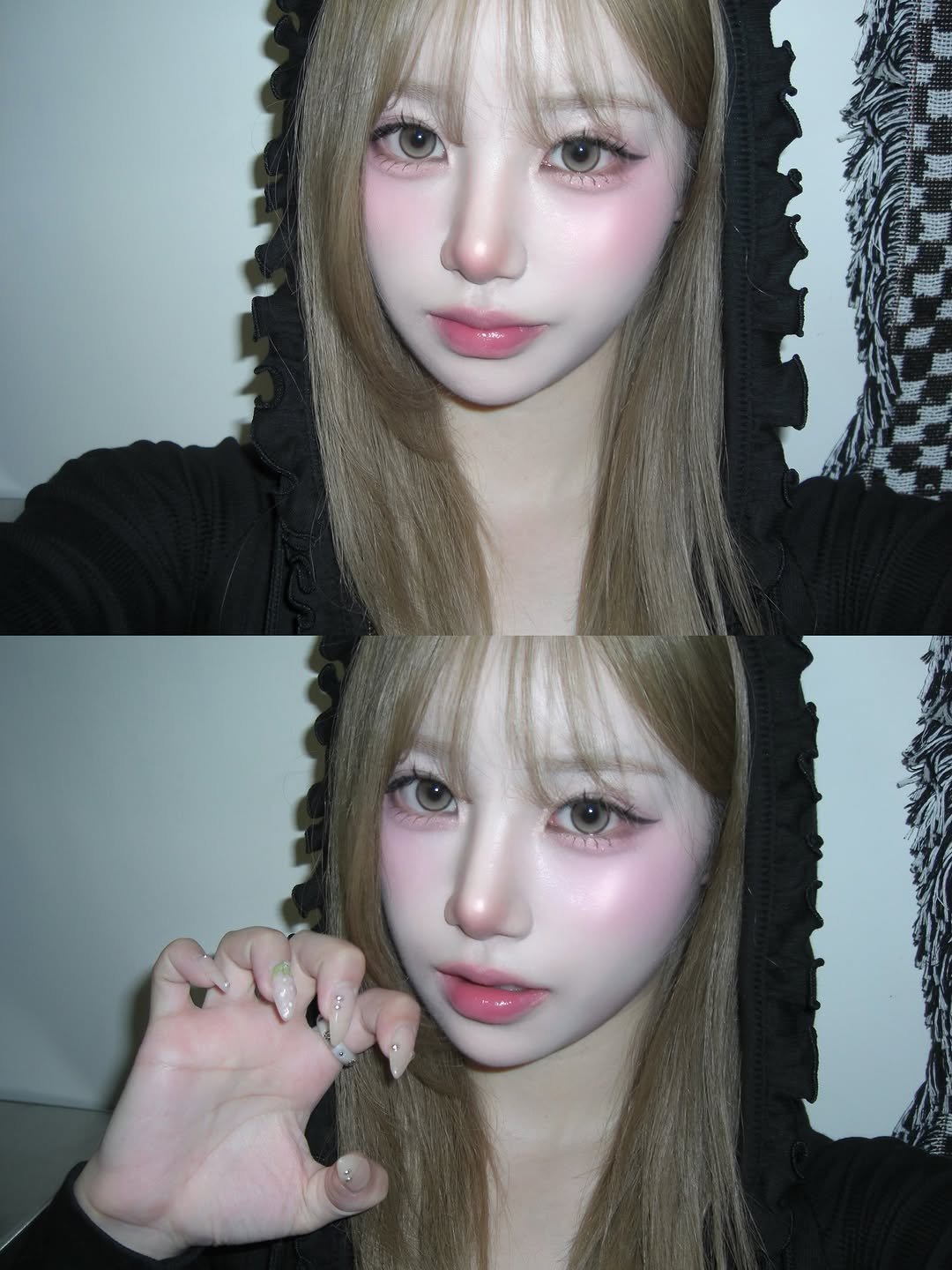 Photo shared by SUJIN ♥ on September 26, 2025 tagging @byme_p.s. May be an image of 2 people, makeup, hair and text.