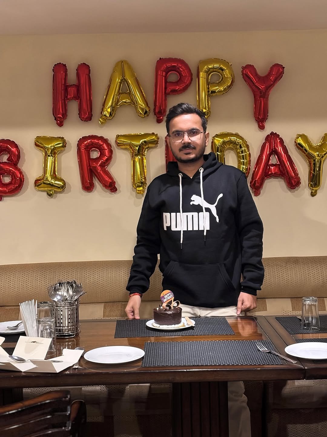 Photo shared by Er. Paras Dubey on November 11, 2025 tagging @dubey_ji_47. May be an image of one or more people, beard, people smiling, balloon, candle, cake and text that says 'BIRT BIRTEDA Pи S'.