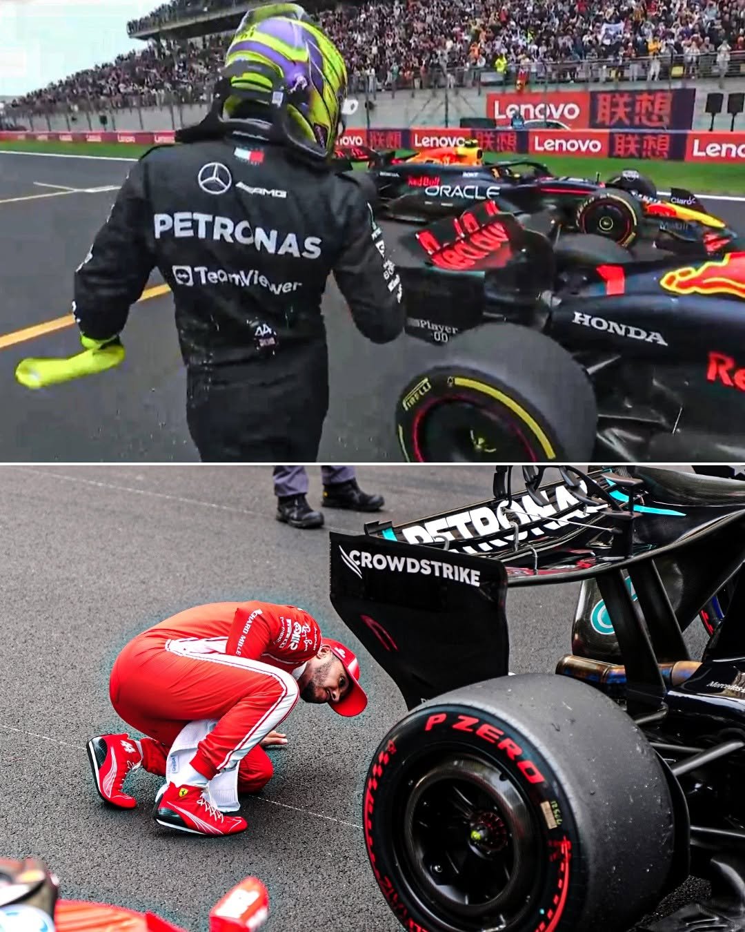 espnf1 게시물 이미지: Lewis Hamilton 🤝 checking out the competition's car 😂
