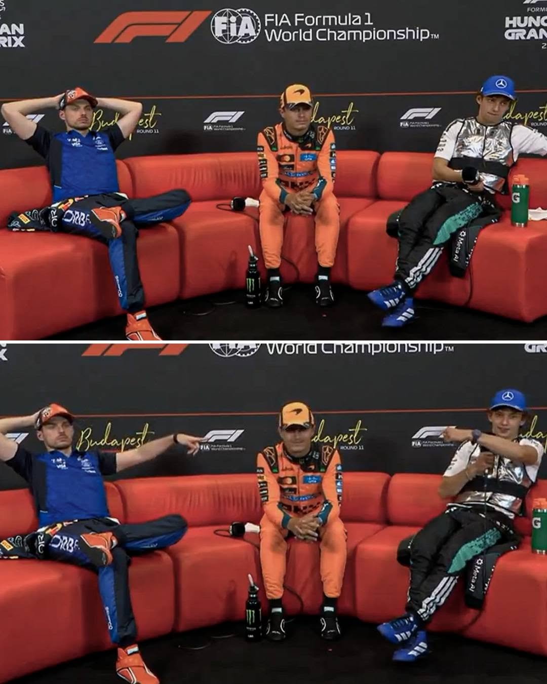 espnf1 게시물 이미지: Max and Kimi pointing at Lando when asked...