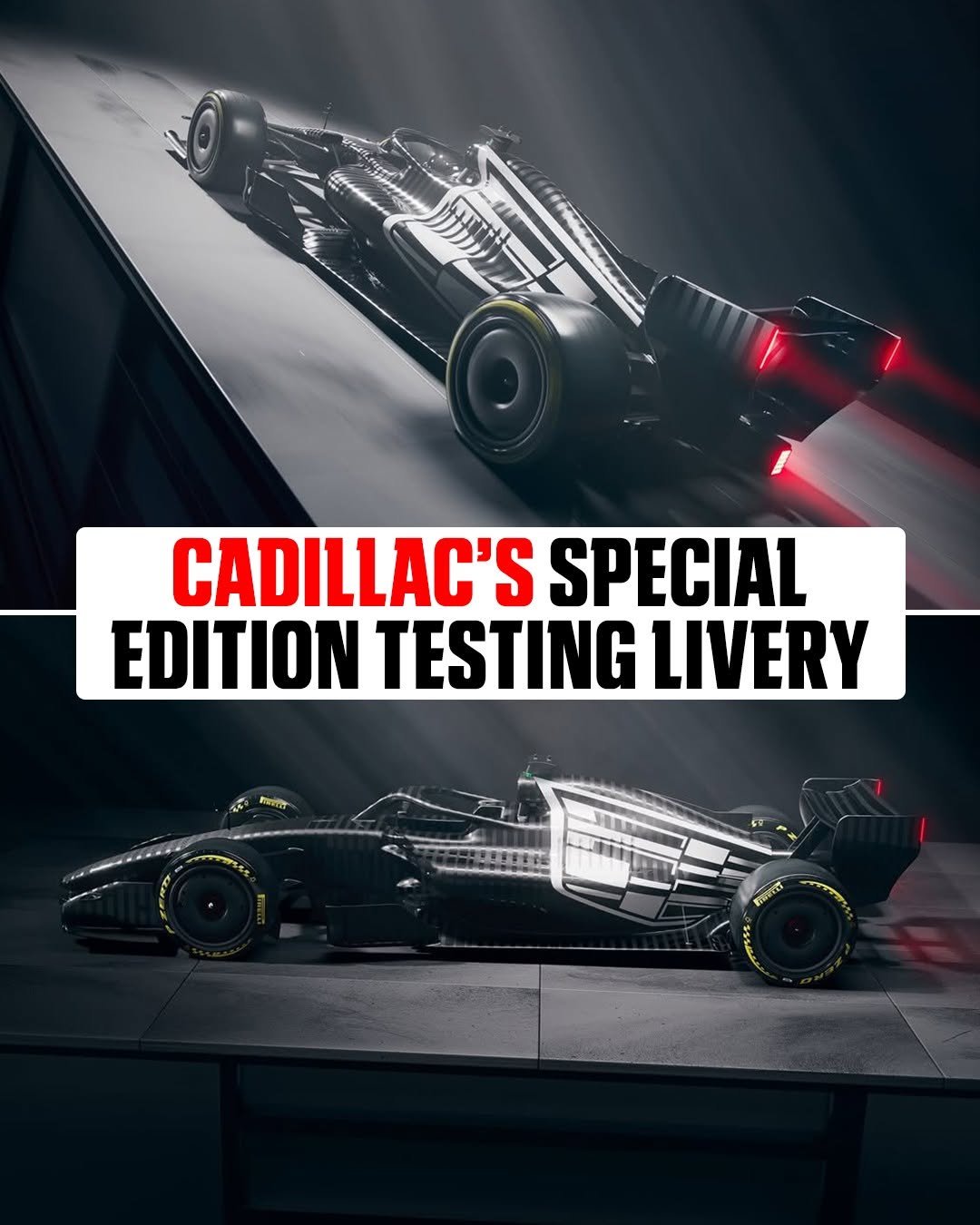 Photo by ESPN F1 on January 13, 2026. May be an image of racing vehicles, race car and text that says 'CADILLAC'S SPECIAL EDITION TESTING LIVERY 플리밥'.