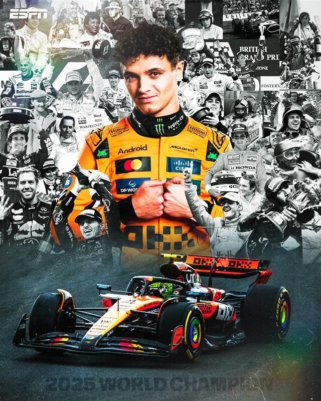 Photo shared by ESPN F1 on December 07, 2025 tagging @espn, @sportscenter, and @espnuk. May be an image of racing vehicles, race car, poster and text.