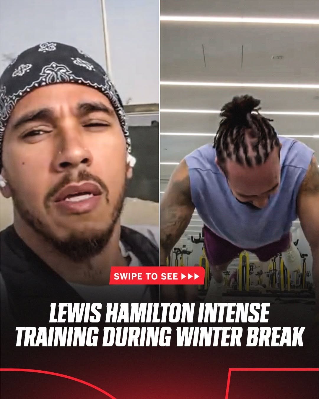 Photo by ESPN F1 on February 27, 2026. May be an image of one or more people, biceps, people playing football, sports equipment and text that says 'SWIPE SWIPETOSEE to SEE LEWIS HAMILTON INTENSE TRAINING DURING WINTER BREAK'.