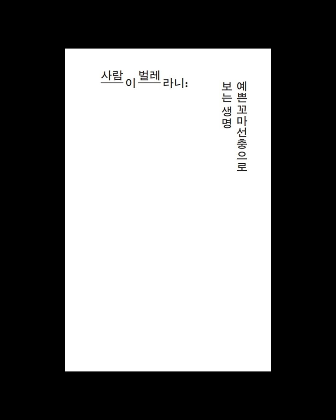 Photo by 출판사 이음 on August 07, 2025. May be an illustration of crossword puzzle, poster and text that says '사람 사람 이 벌레 사람이브레라니: 밸렌라니: 벌레 라니: 品 그 보 예 는 쁜 생 명 마 선 충 으 로'.