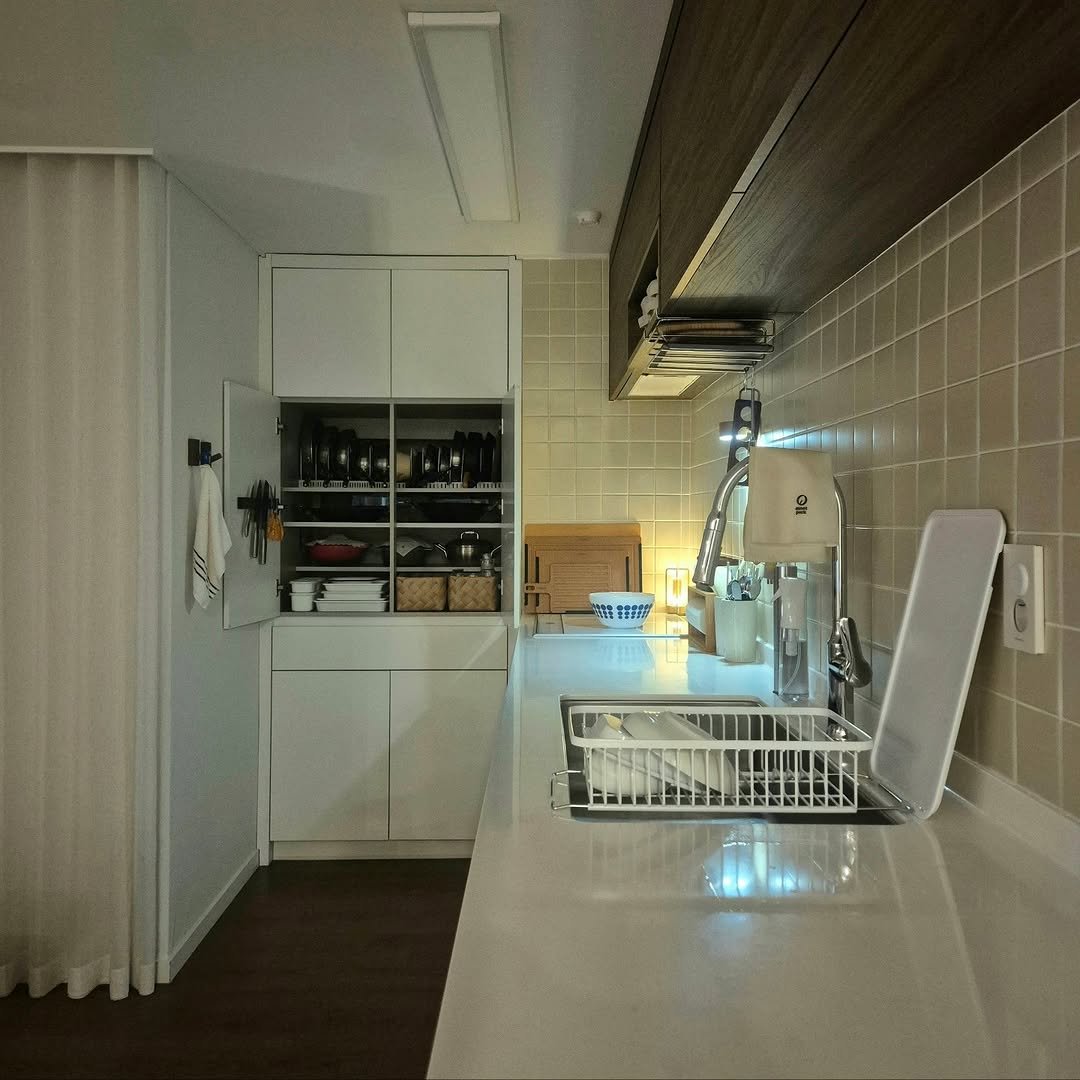 Photo by 은하수 on February 15, 2026. May be an image of sink, rack, furniture, indoors, kitchen and text.