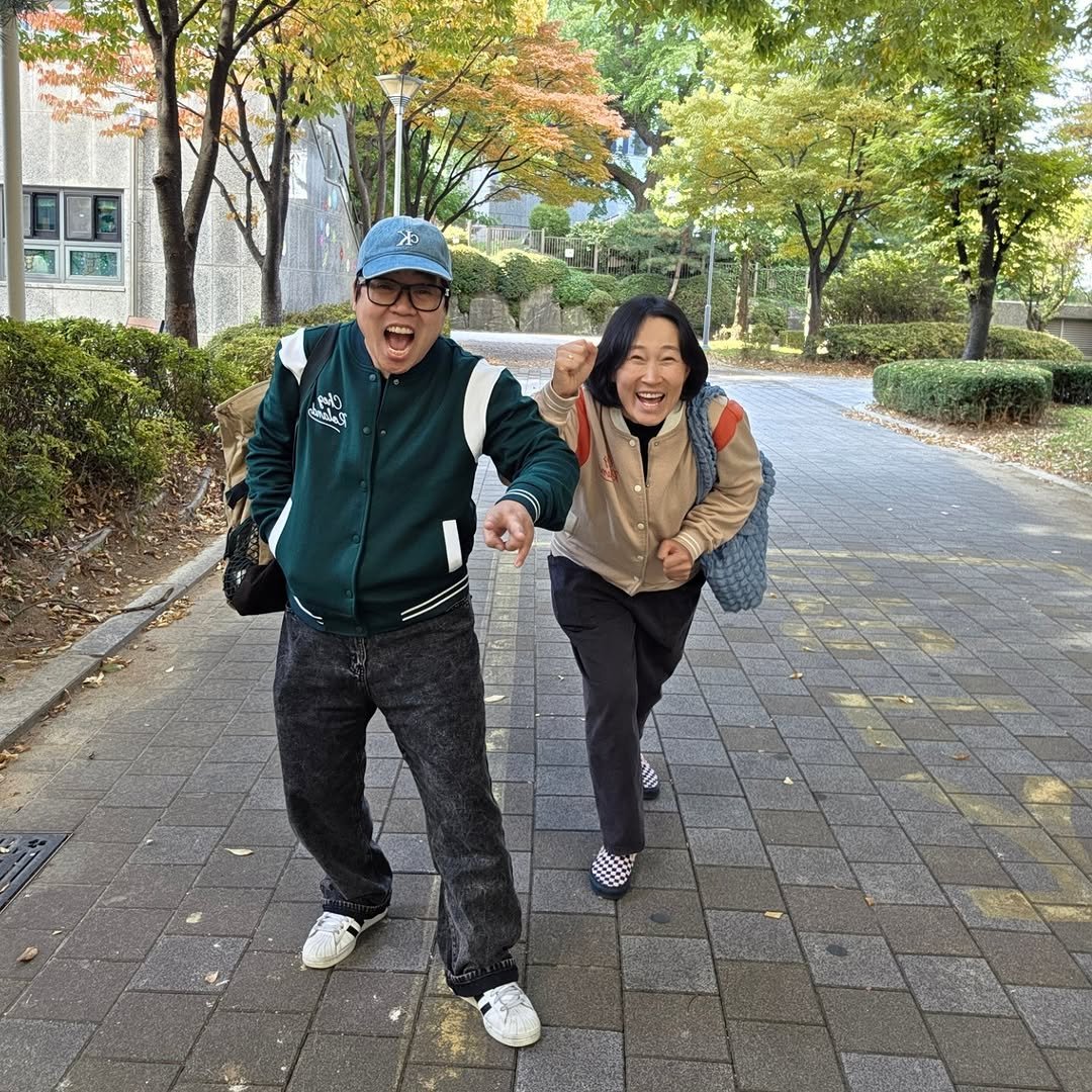 Photo shared by 정은표 on November 08, 2025 tagging @whitewang78. May be an image of one or more people, parka and text.