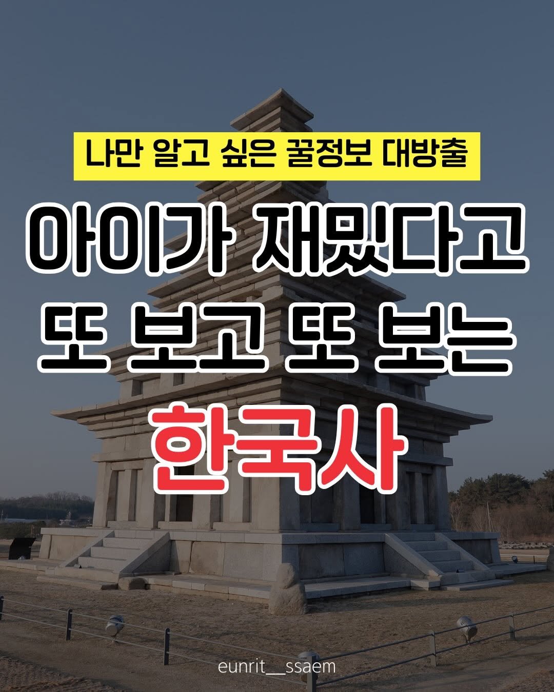 Photo by 임가은(은릿쌤) | 자기주도력 전문가 on December 10, 2025. May be an image of text that says '나만 알고 싶은 꿀정보 대방출 아이가 재밌다고 또 보고 또보고또보는 野 보는 한국사 eunrit_ssaem ssaem eunrit_'.