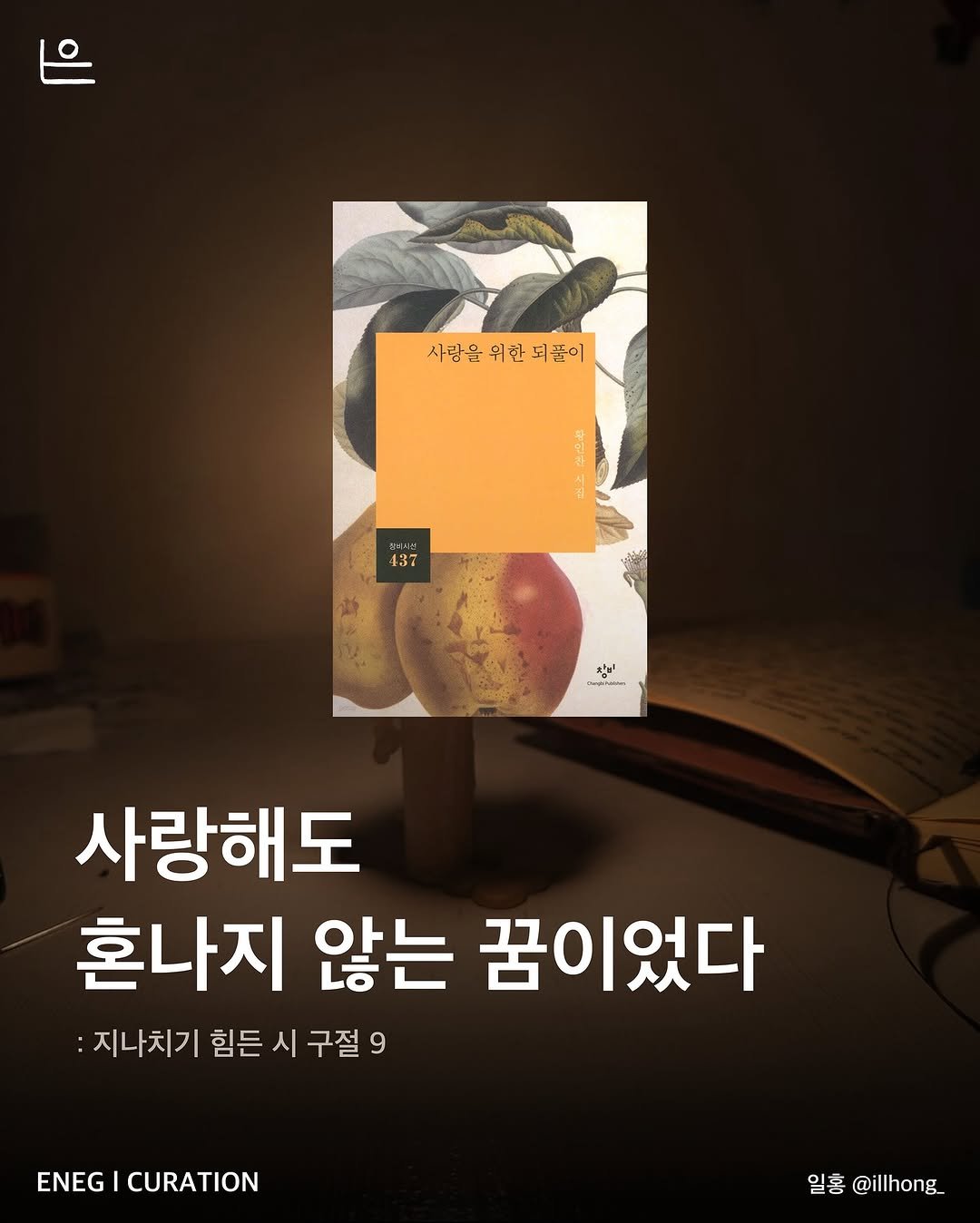 Photo by 은는이가 on May 23, 2025. May be an image of book and text that says '사람을 위한 위한되풀이 .풀이 닭업가 137 三尾 သတျာလား 사랑해도 혼나지 않는 꿈이었다 :지나치기 힘든 시 지나치기힘든시구절 구절9 ENEG CURATION 일홈 @illhong_'.