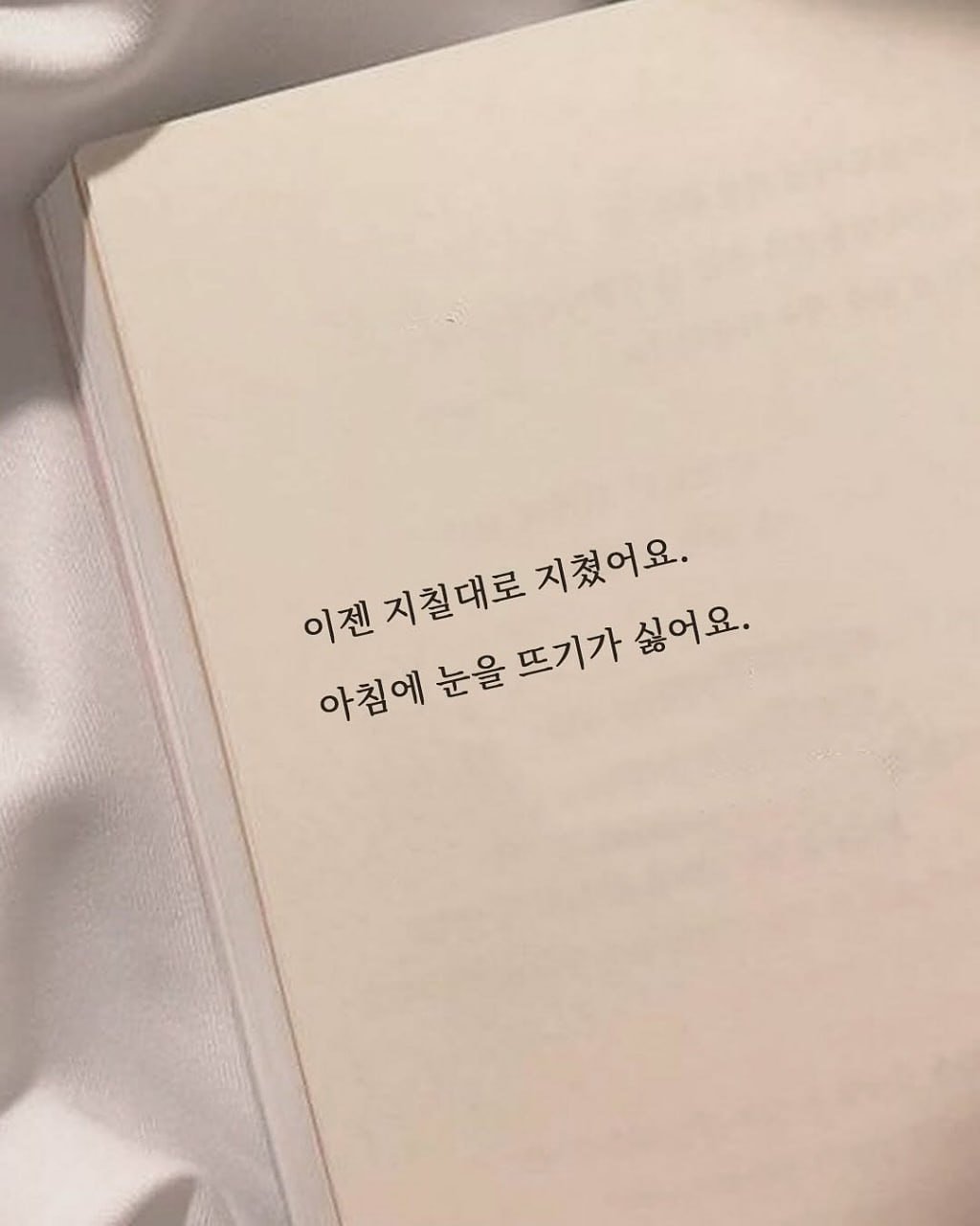Photo by 신우 on November 03, 2025. May be an image of book and text that says '이젠 이젠지철대로지쳤어요. 아철에눈을뜨기가싫어요. 지칠대로 지쳤어요. 아침에 눈을 뜨기가 싫어요.'.