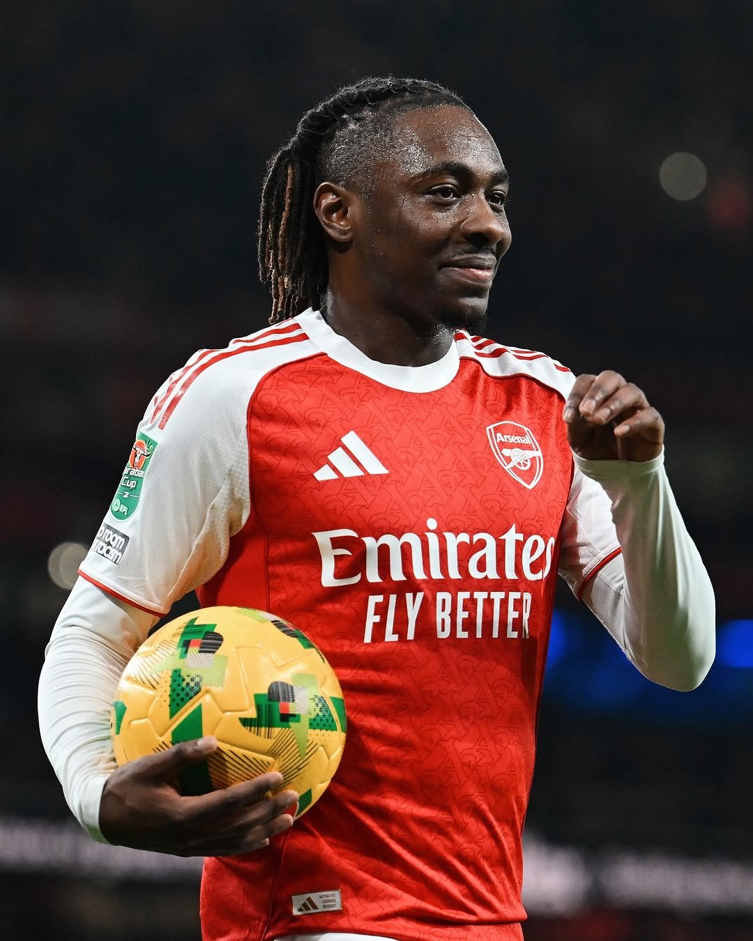 Photo shared by Ebere Eze on October 29, 2025 tagging @arsenal. May be an image of football, soccer, sports equipment and stadium.