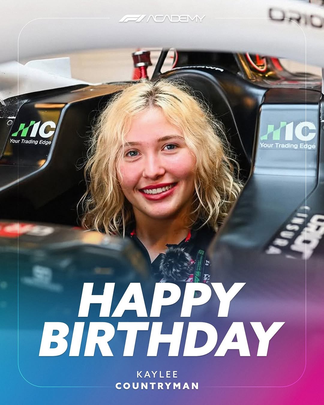 Photo shared by F1 Academy on January 03, 2026 tagging @kayleecountrymanracing. May be an image of racing vehicles and text that says 'FINNDEMY DRIO MC Your Trading Edge YourTradingEdge Edge M1Σ YourTradingEdge Your Trading Edge 4oBBe HAPPy BIRTHDAY KAYLEE COUNTRYMAN'.