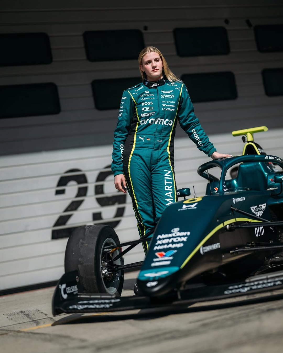 Photo shared by Aston Martin Aramco Formula One™ Team on February 24, 2026 tagging @mathilda.paatz, and @f1academy. May be an image of racing vehicles, race car and text.