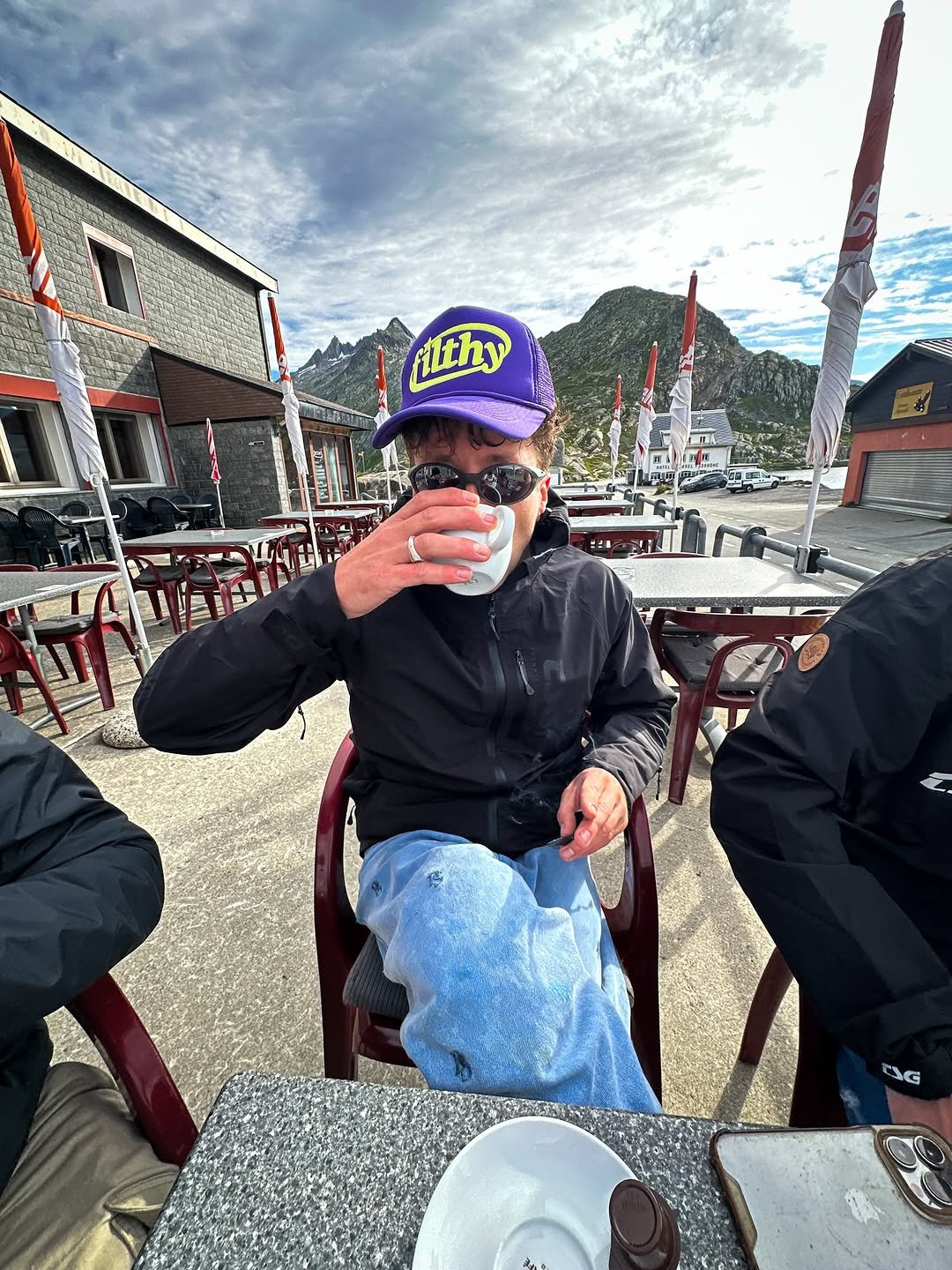 Photo by Fabio Minnig on July 22, 2025. May be an image of 3 people, face mask, ski slope and text.