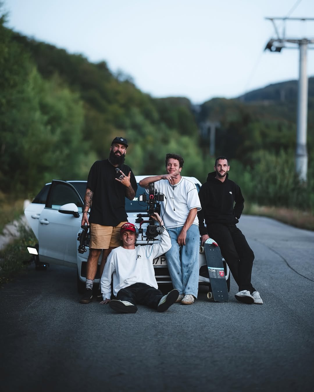 Photo shared by Fabio Minnig on August 24, 2025 tagging @gregoireschwab, @zimydakid, @nils_aleiko, and @laurent.o_777. May be an image of 4 people, road and text.