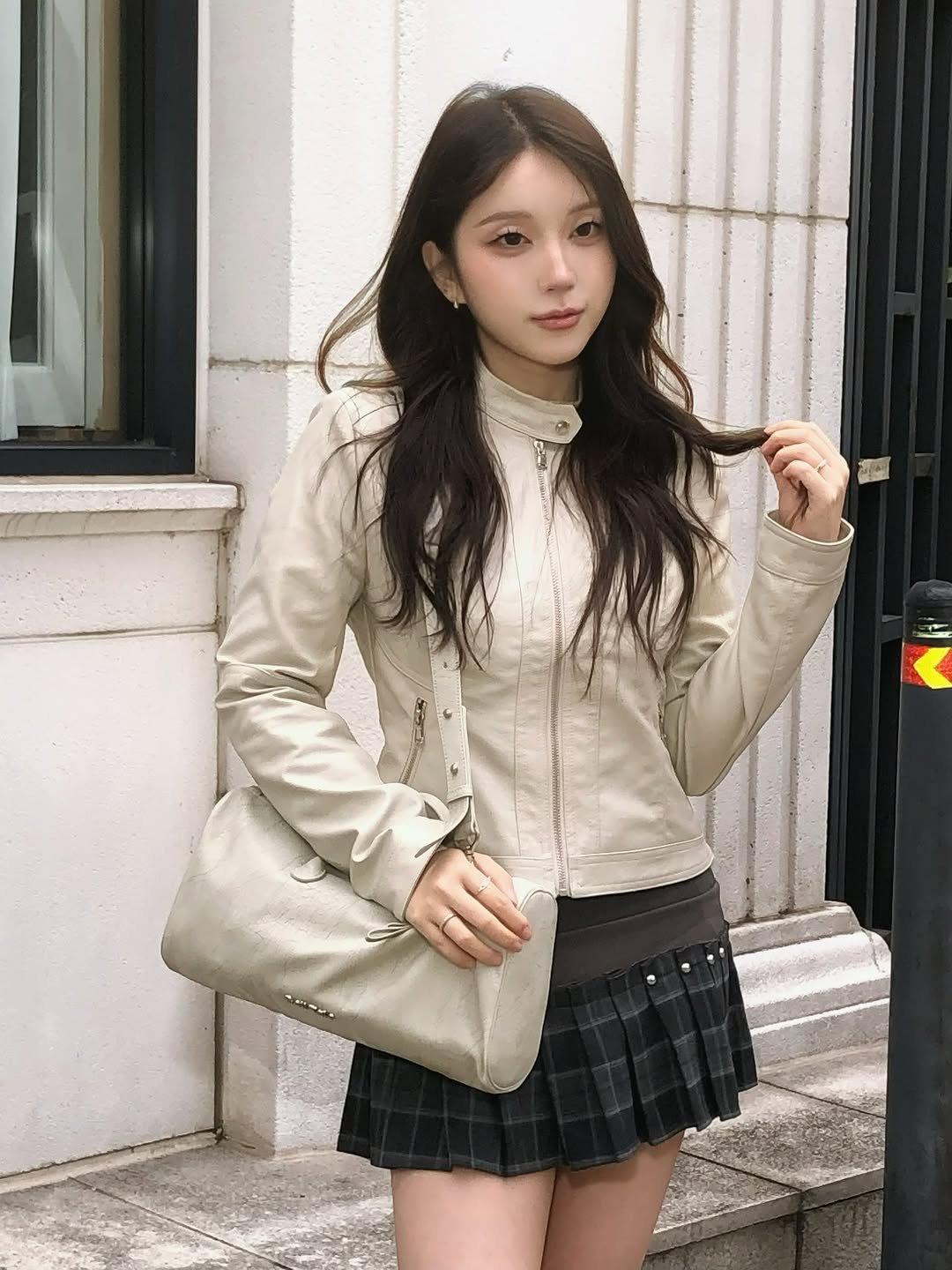 Photo by 동화 on November 02, 2025. May be an image of one or more people, hair, miniskirt and text.