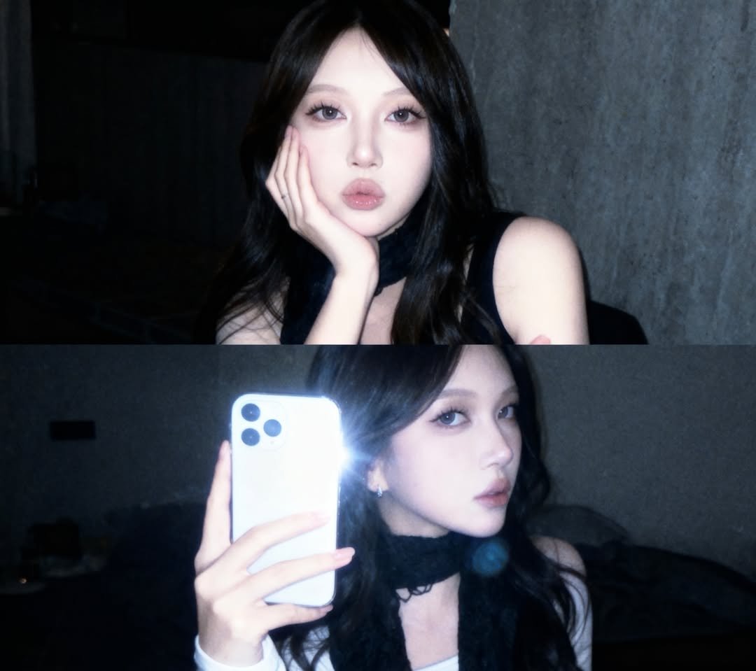 Photo by 동화 on January 08, 2026. May be a selfie of one or more people, hair, makeup, phone, mirror, top and text.