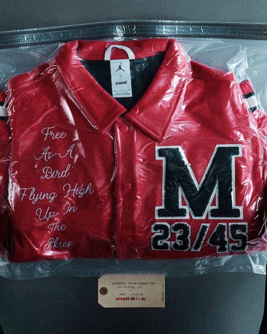 Photo shared by fake magazine 페이크 매거진 on April 28, 2026 tagging @jumpman23, and @saint_mx6_official. May be an image of flight jacket and text.