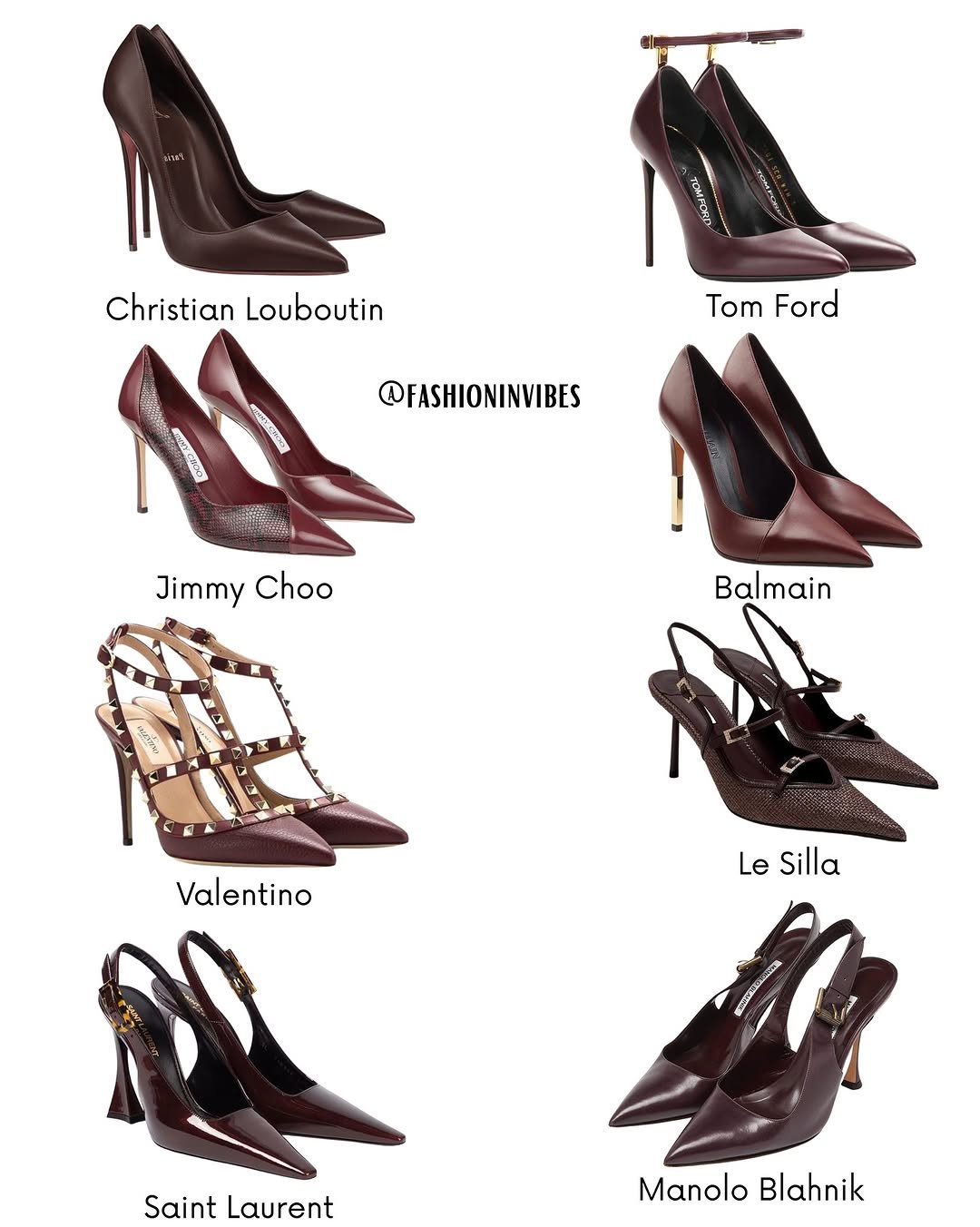 Photo by Fashion Selection 🦄💕 on November 02, 2025. May be an image of high-heeled shoes, slingback shoes, sandals, toecap shoes and text that says 'Christian ChristianLouboutin Louboutin Tom TomFord Ford @FASHIONINVIBES ព 全提蛋配膏 Jimmy JimmyChoo Choo Balmain Valentino Le Silla Saint Laurent ManoloBlahnik Manolo Blahnik'.