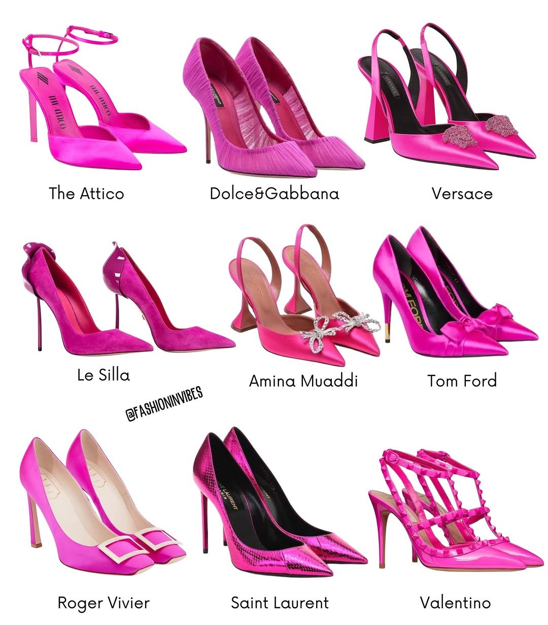 Photo by Fashion Selection 🦄💕 on February 04, 2026. May be pop art of high-heeled shoes, slingback shoes and text that says 'E 1uA III IN The Attico Dolce&Gabbana Versace Le Silla @F @FASHONINVIBES FASHIONINVIBES Amina AminaMuaddi Muaddi Tom Ford Roger RogerVivier Vivier Saint SaintLaurent Laurent Valentino'.