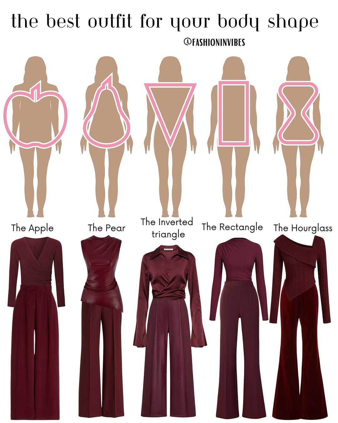 Photo by Fashion Selection 🦄💕 on September 20, 2025. May be a doodle of halter top, turtleneck, dress and text that says 'the best ouTTi lor your body shape @FASHIONINVIBES The Apple ThePear The Pear The Inverted The Rectangle triangle gle The Hourglass'.