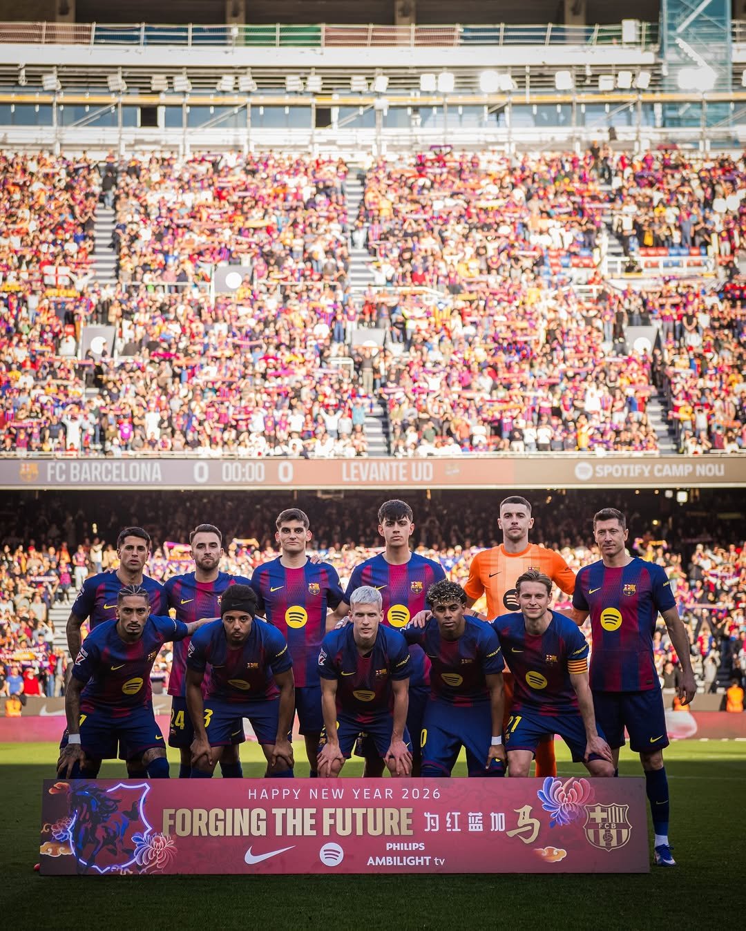 Photo by FC Barcelona in Winning Post. May be an image of ‎football, soccer, cleats, crowd, stadium and ‎text that says '‎FC BARCELONA 0 00:00 0 LEVANTEU UD SPOTIFY CAMP SPOTIFYCAMPNOU NOU HAPPY NEW YEAR HAPPYNEWYEAR2026 2026 FORGING TE FUTURE FORGINGTHEFUTUREDIEM 为红 为红蓝加 加红蛋加马 PHILIPS ששג AMBILIGHT AMBILIGHTv tv‎'‎‎.