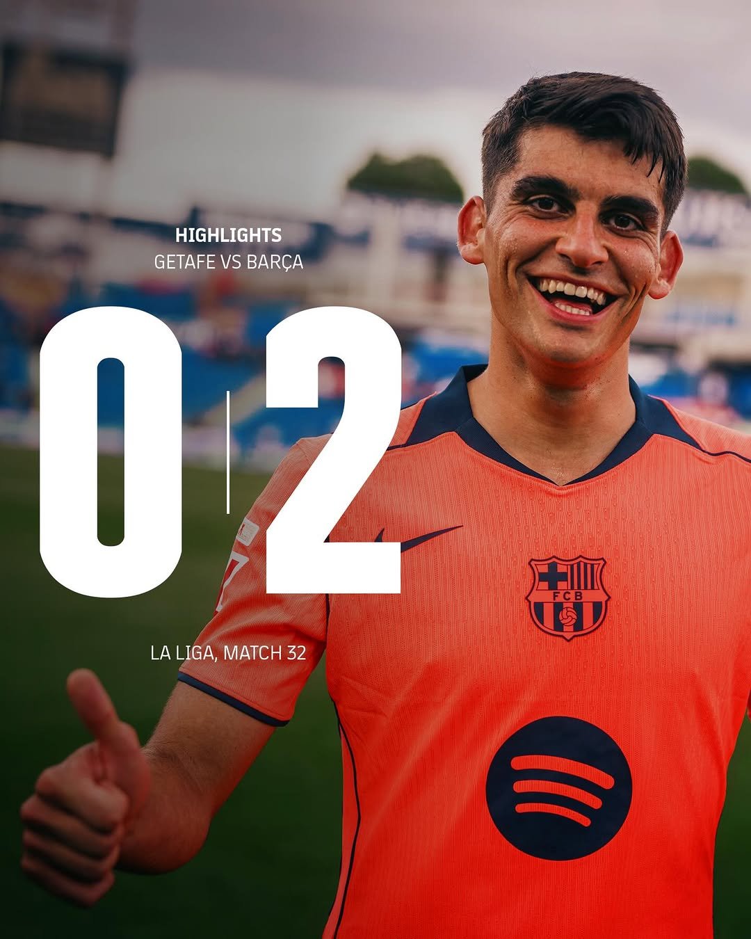 Photo by FC Barcelona on April 28, 2026. May be an image of football, soccer, sports equipment, stadium and text that says 'HIGHLIGHTS GETAFEVSBARÇA GETAFE VS BARÇA រប្ RRUNS ១ង០នស 02 O 2 電 LALIGA,MATCH32 LA LIGA, MATCH 32'.