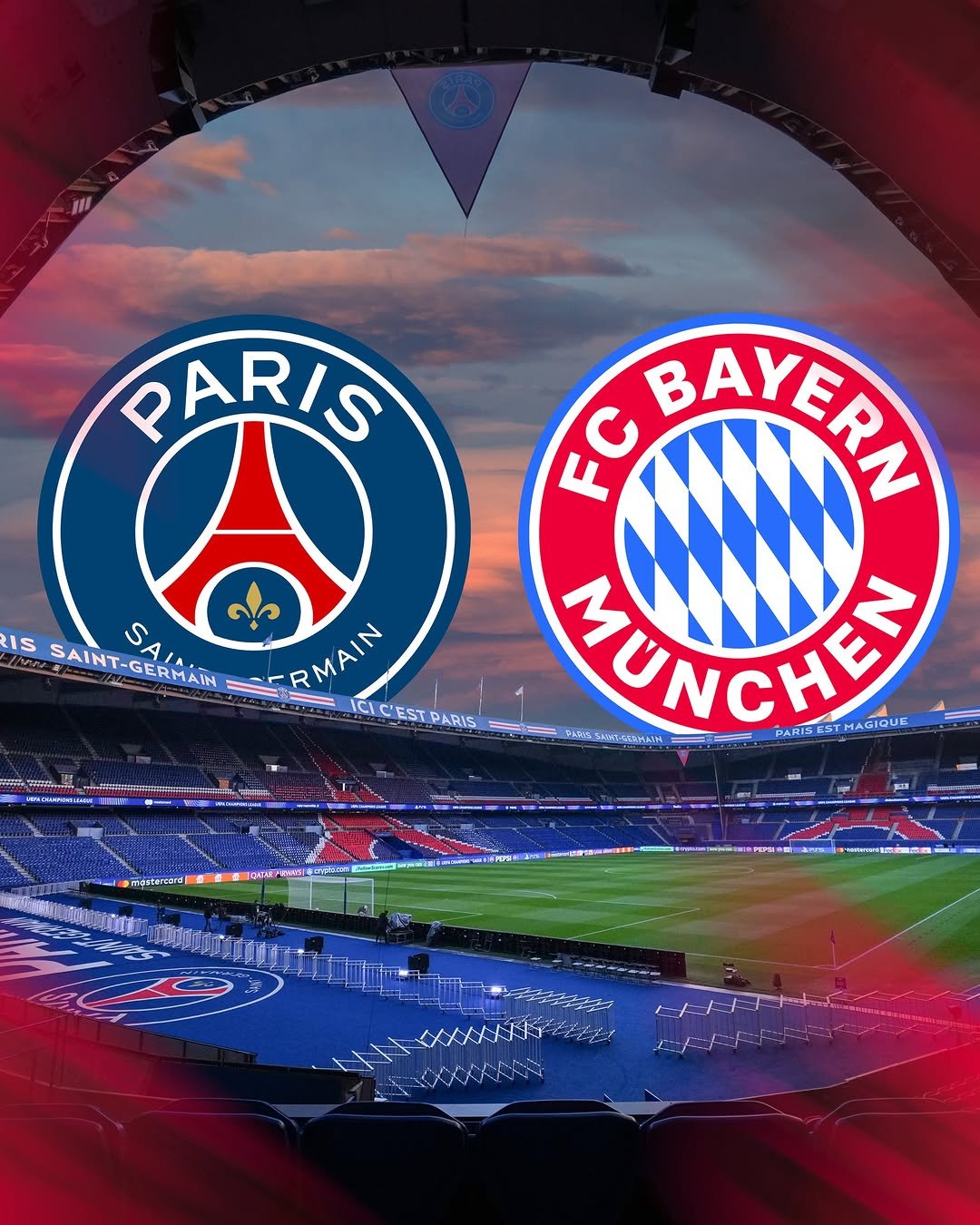 Photo by FC Bayern on April 28, 2026. May be an image of football, soccer, poster, stadium and text that says 'PARIS IS SAINT-GERMAN ERMAIN MAIN SA ICICESTPARIS EST PARIS ममা FC BAYERN MUNCHEN MAGIQUE Pm a 66aHaH PARISESTHADIOUS PARISEST KARAAROY'.