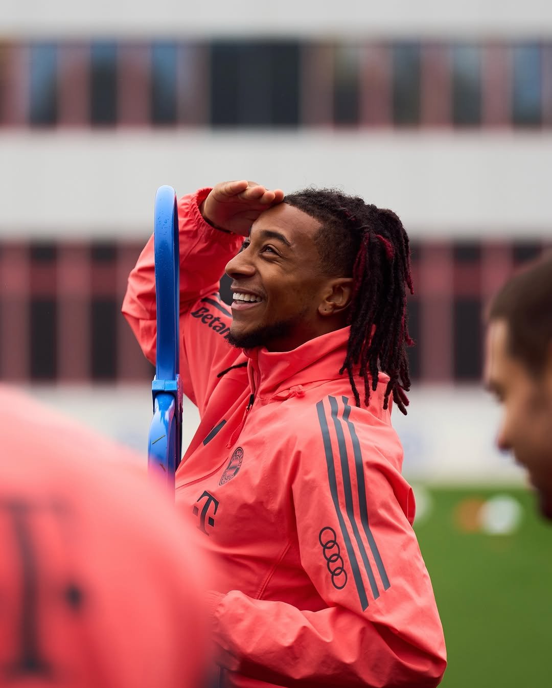 Photo shared by FC Bayern on September 23, 2025 tagging @m.olise. May be an image of 1 person, playing football, playing soccer, sports equipment, stadium and text.