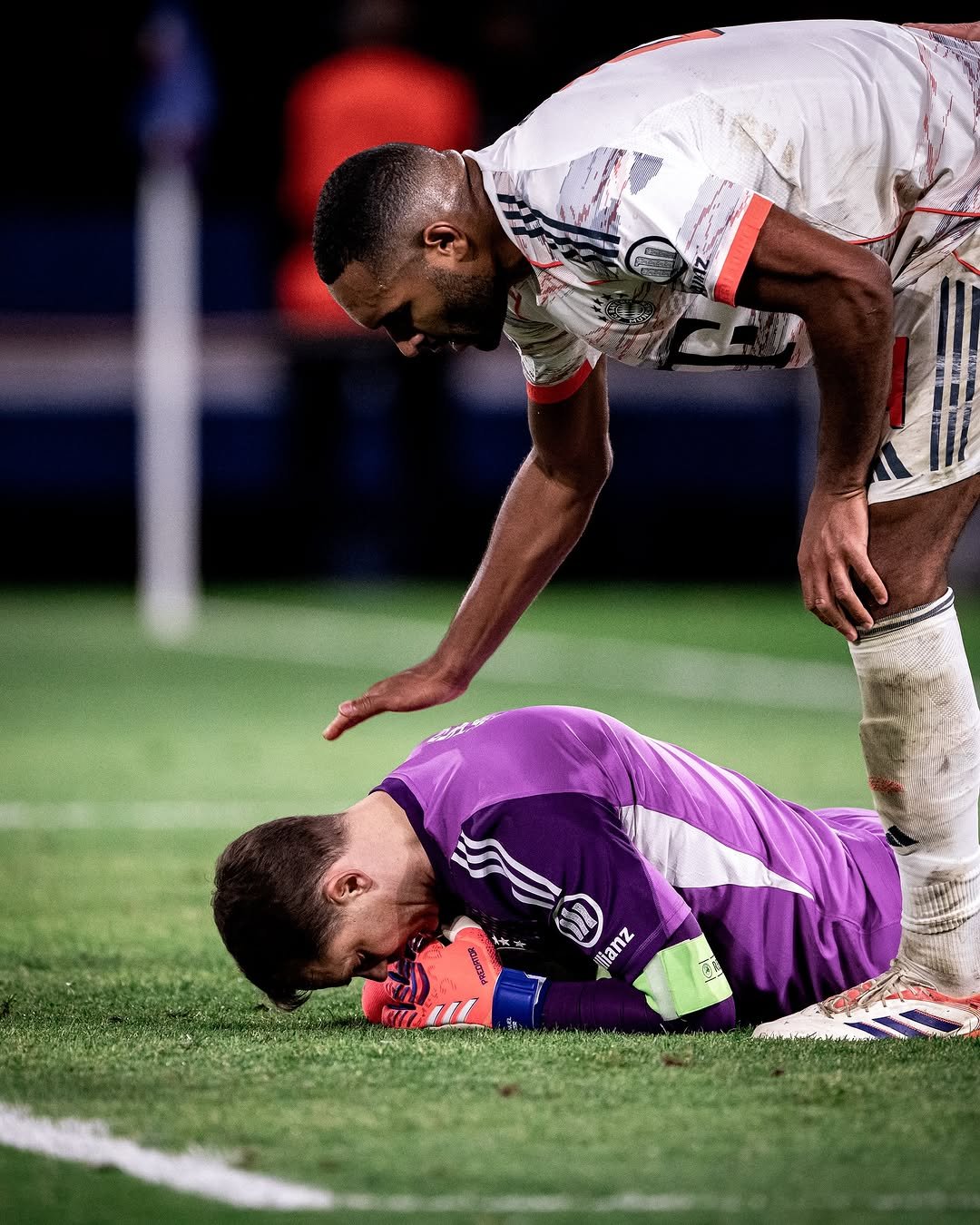 Photo shared by FC Bayern on November 06, 2025 tagging @jonathantah, and @manuelneuer. May be an image of football, soccer, stadium and text.