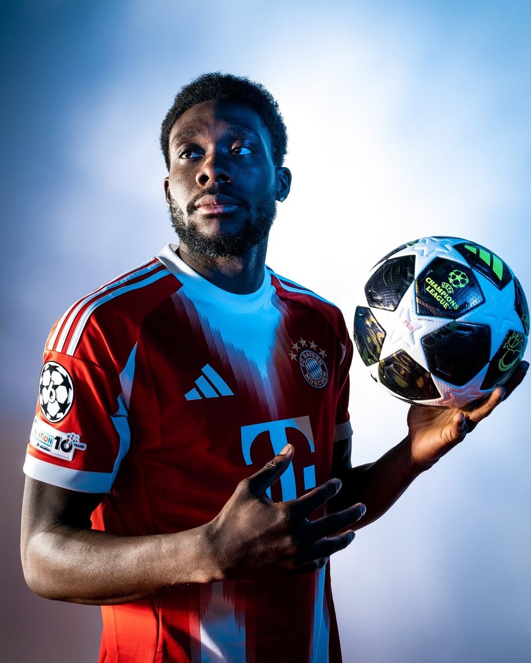 Photo shared by FC Bayern on April 27, 2026 tagging @alphonsodavies. May be an image of football, soccer, ball, sports equipment, stadium and text.