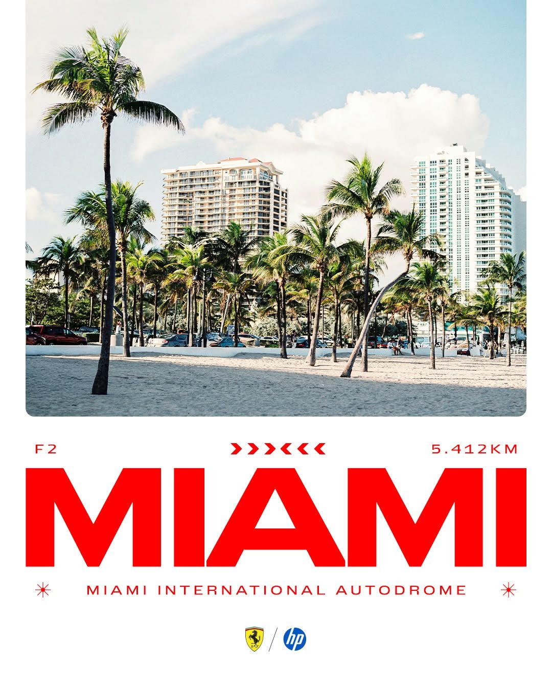 Photo shared by Scuderia Ferrari Driver Academy on April 27, 2026 tagging @formula2. May be a graphic of poster, magazine, palm trees and text.