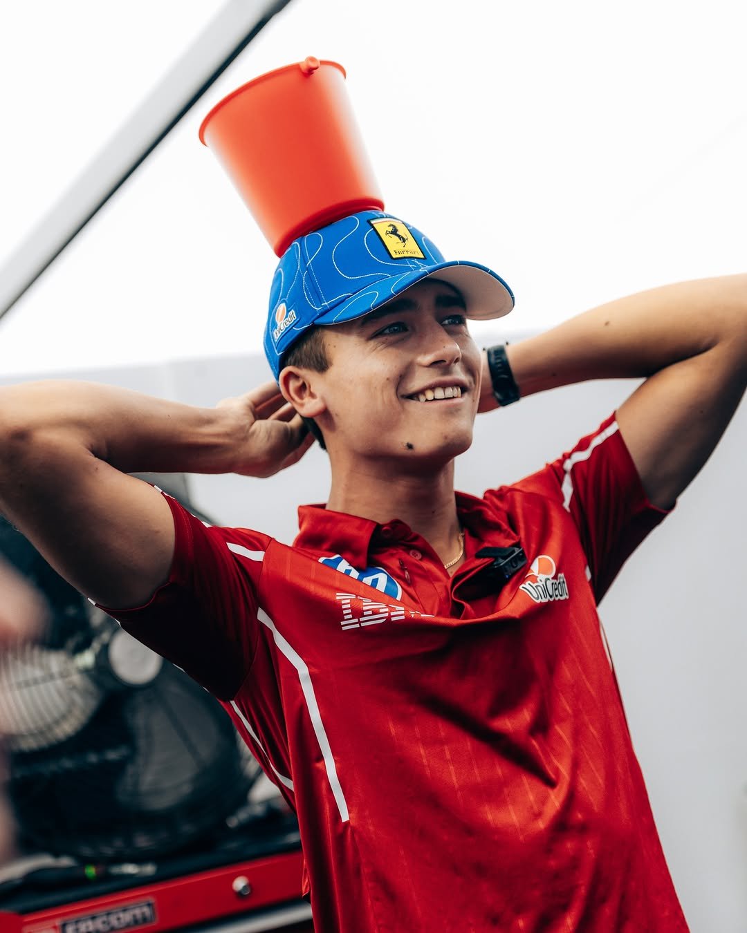 Photo shared by Scuderia Ferrari Driver Academy on December 04, 2025 tagging @dinobeganovic_. May be an image of racing vehicles, hat, helmet and text.