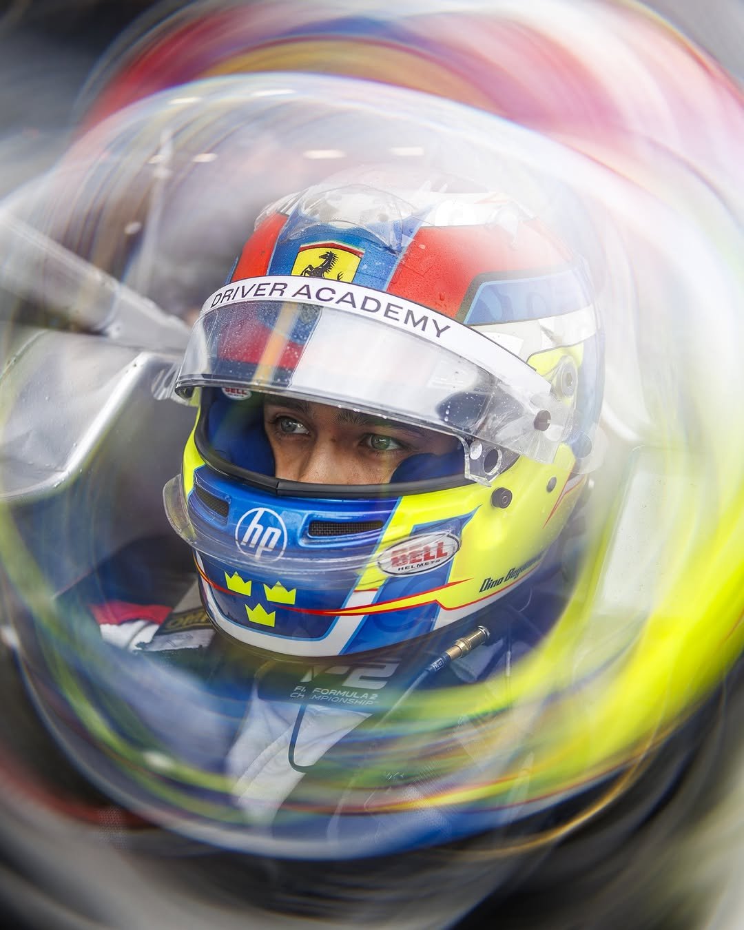 Photo shared by Scuderia Ferrari Driver Academy on December 03, 2025 tagging @dinobeganovic_, and @hitechgp. May be an image of racing vehicles, race car, helmet and text that says 'PRIVER DAIVERACADEMY Chp 一 FORMULA2'.