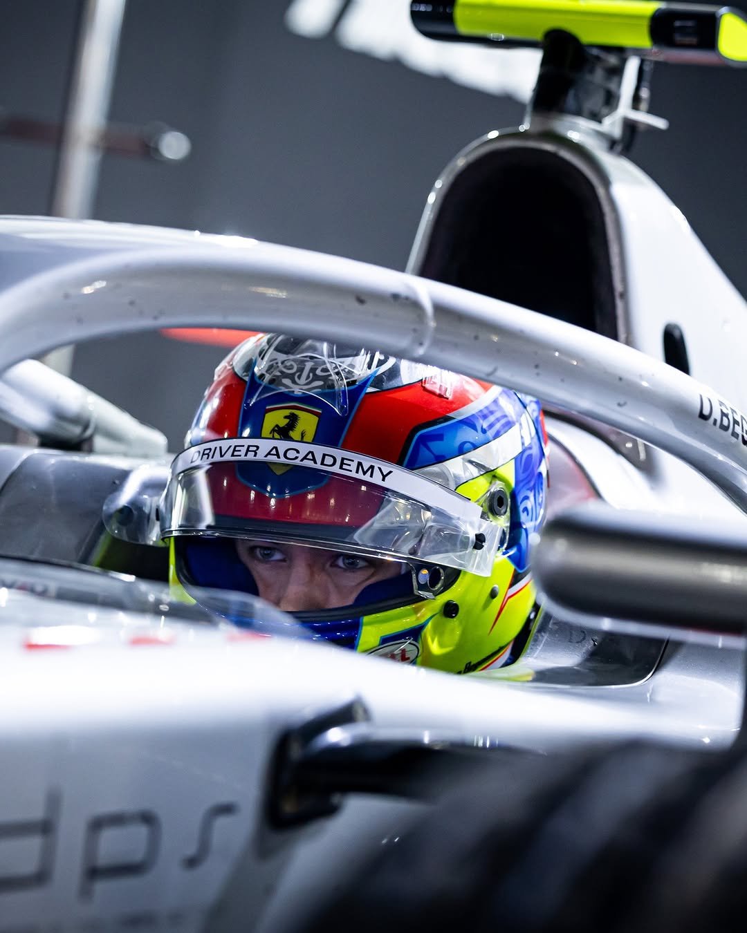 Photo shared by Scuderia Ferrari Driver Academy on November 29, 2025 tagging @dinobeganovic_. May be an image of racing vehicles, race car, helmet and text.