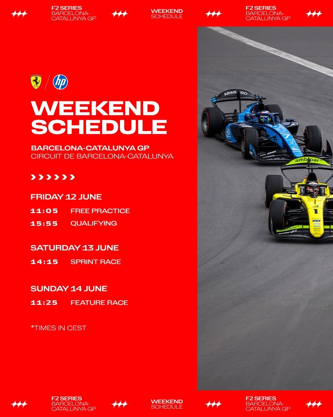 ferraridriveracademy 게시물 이미지: The F2 and F3 timings for this weekend 🇪🇸💫
