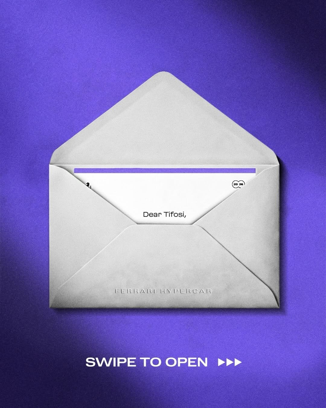 Photo by Ferrari Hypercar on February 18, 2026. May be an illustration of poster, card, magazine and text that says 'Dear DearTifosi, Tifosi, FERRARI FERRARIHYPERCAR RARI HYPERCAR SWIPE TO SWIPETOOPEN OPEN'.
