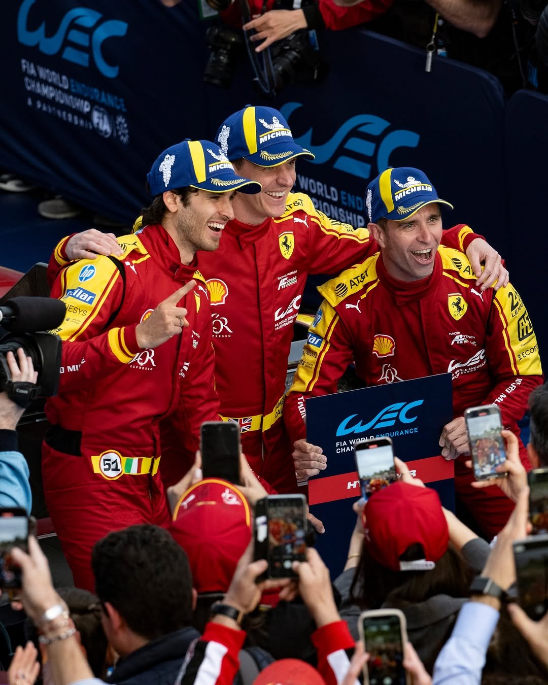 Photo shared by Ferrari Hypercar on January 11, 2026 tagging @antogiovinazzi99, @ale_pierguidi, @afcorse_official, and @jamescalado. May be an image of racing vehicles, race car and text.