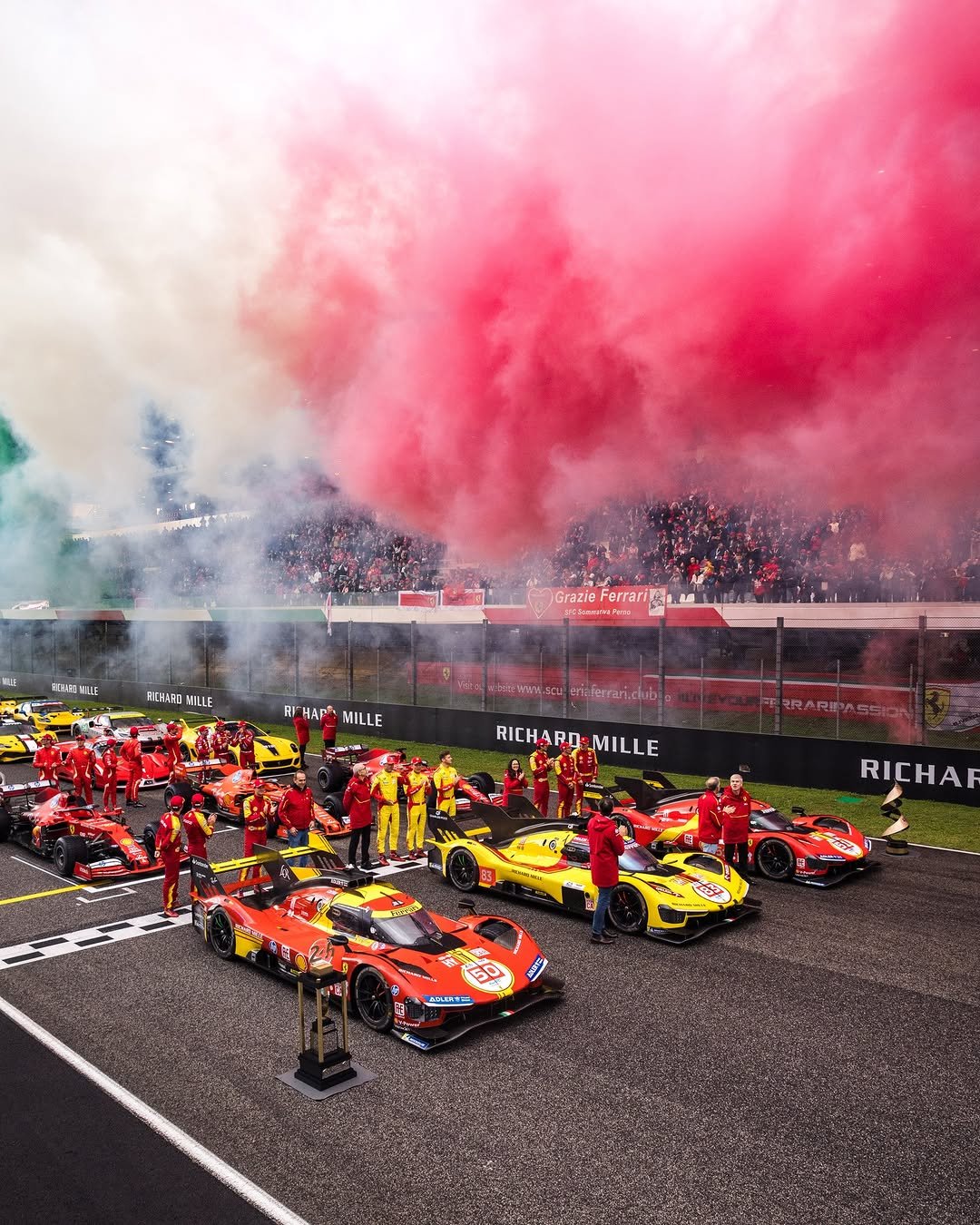 Photo shared by Ferrari Hypercar on January 02, 2026 tagging @miguelmolinam2, @_nicklasnielsen, @antonio_fuoco1, @antogiovinazzi99, @ale_pierguidi, @philhansonracing, @yifei_ye, @afcorse_official, @jamescalado, and @robertkubica_real. May be an image of racing vehicles, race car and text.