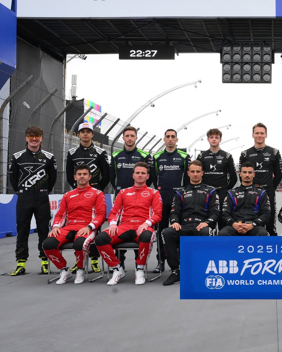 Photo shared by Formula E on December 05, 2025 tagging @fia.official. May be an image of racing vehicles, helmet and text that says '22:27 tng Envisic Envision MUTOMOOAA K 2025| ABB ABBFOR FIA WORLD CHAM'.
