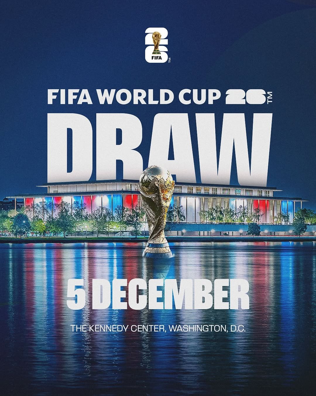 Photo by FIFA World Cup on August 22, 2025. May be a graphic of soccer, football and text that says 'E FIFA WORLD CUP 26E DRAW 5DECEMBER BER THE KENNEDY CENTER, WASHINGTON, D.C.'.